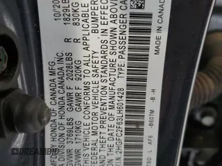 2020 Honda Civic Sedan LX with VIN 2HGFC2F63LH601428, listed as a Copart auction lot 52179865 with 43,782 mi miles and Salvage Title. Bid and sale history available at carsss.com. Image 13.