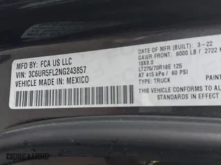2022 Ram 2500 Laramie with VIN 3C6UR5FL2NG243857, listed as a IAAI auction lot 41736144 with 58,474 mi miles. Bid and sale history available at carsss.com. Image 9.