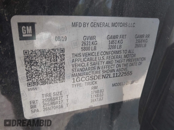 2020 Chevrolet Colorado 2WD Z71 z VIN 1GCGSDEN2L1122555, wystawiony jako IAAI lot #42096724 z przebiegiem 120 679 mil mil oraz . Historia ofert i sprzedaży dostępna na DreamBid. Obrazek 9.