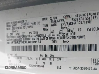 2020 Ford Transit Cargo with VIN 1FTBR2YGXLKB09134, listed as a IAAI auction lot 42117636 with 120,037 mi miles and . Bid and sale history available at DreamBid. Image 9.