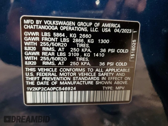 2023 Volkswagen Atlas SE with VIN 1V2KP2CA0PC546924, listed as a Copart auction lot 77533534 with 47,127 mi miles and Salvage title. Bid and sale history available at DreamBid. Image 14.