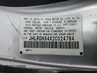 2002 Honda CR-V LX with VIN JHLRD684X2C024784, listed as a Copart auction lot 52049605 with 242,438 mi miles and Salvage Title. Bid and sale history available at carsss.com. Image 13.