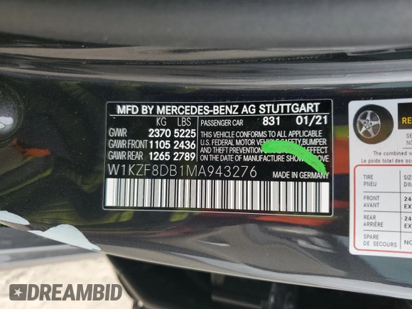 2021 Mercedes-Benz E-Class E 350 with VIN W1KZF8DB1MA943276, listed as a Copart auction lot 43835605 with 57,632 mi miles and Salvage Title. Bid and sale history available at carsss.com. Image 12.