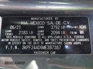 2021 Kia Forte FE with VIN 3KPF24AD6ME387387, listed as a IAAI auction lot 42034607 with 28,554 mi miles and . Bid and sale history available at carsss.com. Image 9.