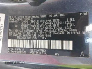 2006 Toyota Sienna CE with VIN 5TDZA23C16S417042, listed as a IAAI auction lot 41652751 with 289,216 mi miles and . Bid and sale history available at DreamBid. Image 9.