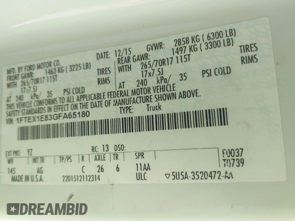 2016 Ford F-150 XLT with VIN 1FTEX1E83GFA65180, listed as a IAAI auction lot 42761748 with 256,179 mi miles and . Bid and sale history available at DreamBid. Image 9.