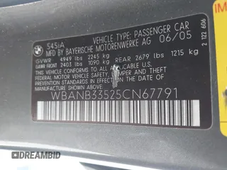 2005 BMW 5 Series 545i with VIN WBANB33525CN67791, listed as a IAAI auction lot 42056534 with 166,221 mi miles and . Bid and sale history available at carsss.com. Image 9.