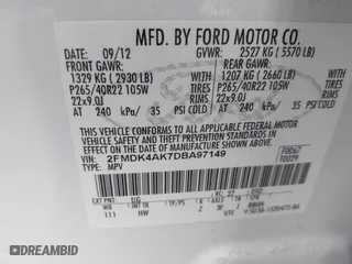 2013 Ford Edge Sport with VIN 2FMDK4AK7DBA97149, listed as a IAAI auction lot 41889703 with 90,541 mi miles. Bid and sale history available at carsss.com. Image 9.