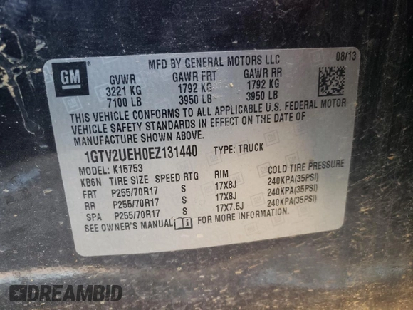 2014 GMC Sierra 1500 SLE z VIN 1GTV2UEH0EZ131440, wystawiony jako Copart lot #49528094 z przebiegiem Nie podano mil oraz Nie do naprawy • Non repairable. Historia ofert i sprzedaży dostępna na DreamBid. Obrazek 12.
