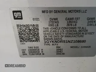2022 Cadillac XT5 AWD Premium Luxury with VIN 1GYKNDRS1NZ108680, listed as a Copart auction lot 55729425 with 44,406 mi miles and Salvage title. Bid and sale history available at DreamBid. Image 13.