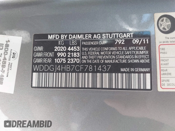 2012 Mercedes-Benz C 250 with VIN WDDGJ4HB7CF781437, listed as a IAAI auction lot 42691860 with 109,049 mi miles and . Bid and sale history available at DreamBid. Image 9.