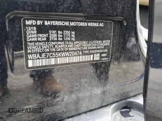 2019 BMW 5 Series 540i xDrive with VIN WBAJE7C55KWW20474, listed as a Copart auction lot 55219625 with 40,095 mi miles and Salvage title. Bid and sale history available at DreamBid. Image 12.