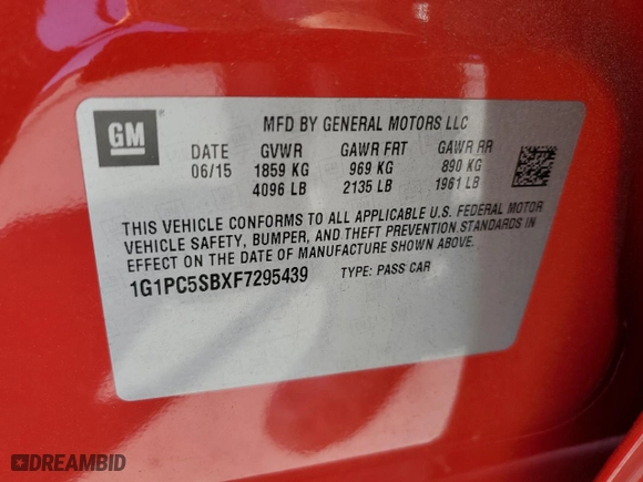 2015 Chevrolet Cruze LT with VIN 1G1PC5SBXF7295439, listed as a Copart auction lot 53304545 with 89,140 mi miles and Salvage Title. Bid and sale history available at carsss.com. Image 13.