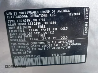 2019 Volkswagen Atlas SE with VIN 1V2UR2CA7KC528108, listed as a IAAI auction lot 42045402 with 66,479 mi miles and . Bid and sale history available at DreamBid. Image 9.