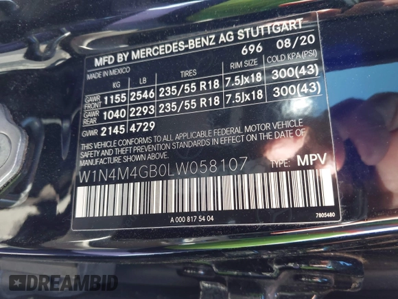 2020 Mercedes-Benz GLB 250 z VIN W1N4M4GB0LW058107, wystawiony jako IAAI lot #41364338 z przebiegiem 79 477 mil mil oraz . Historia ofert i sprzedaży dostępna na DreamBid. Obrazek 9.