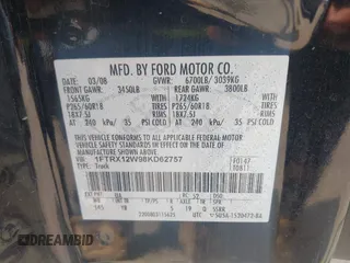 2008 Ford F-150 STX with VIN 1FTRX12W98KD62757, listed as a IAAI auction lot 42073630 with 213,037 mi miles and . Bid and sale history available at carsss.com. Image 9.