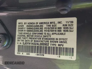 2010 Honda Element LX with VIN 5J6YH1H32AL000902, listed as a IAAI auction lot 41804668 with 90,775 mi miles and . Bid and sale history available at DreamBid. Image 9.