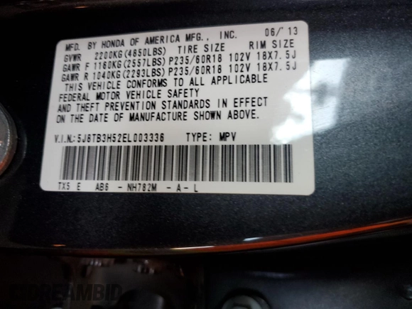2014 Acura RDX Technology z VIN 5J8TB3H52EL003336, wystawiony jako Copart lot #57111955 z przebiegiem 154 152 mil mil oraz Szkoda całkowita • Salvage title. Historia ofert i sprzedaży dostępna na DreamBid. Obrazek 13.
