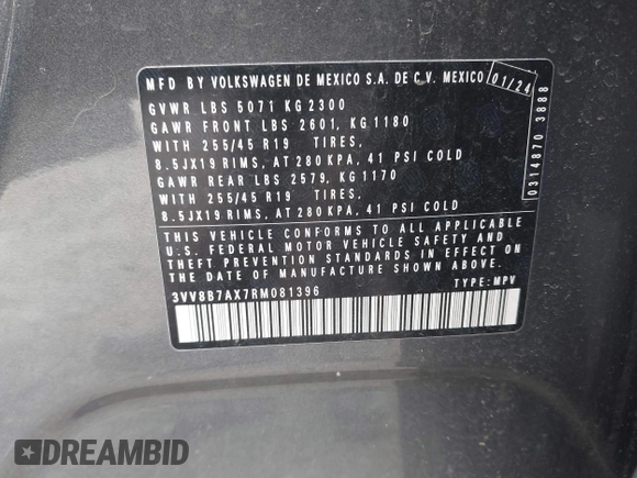 2024 Volkswagen Tiguan SE R-Line Black с VIN 3VV8B7AX7RM081396, выставлен на аукционе IAAI как лот 42079851 с пробегом 18 469 миль миль и . История ставок и продаж доступна на DreamBid. Изображение 9.