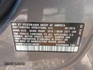 2013 Volkswagen Passat SE z VIN 1VWBP7A31DC136760, wystawiony jako IAAI lot #42214465 z przebiegiem 242 027 mil mil oraz . Historia ofert i sprzedaży dostępna na DreamBid. Obrazek 9.