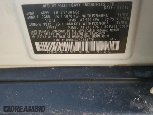 2010 Subaru Outback Limited с VIN 4S4BRDJC0A2383776, выставлен на аукционе Copart как лот 83985764 с пробегом 143 634 миль миль и Списание • Salvage title. История ставок и продаж доступна на DreamBid. Изображение 15.