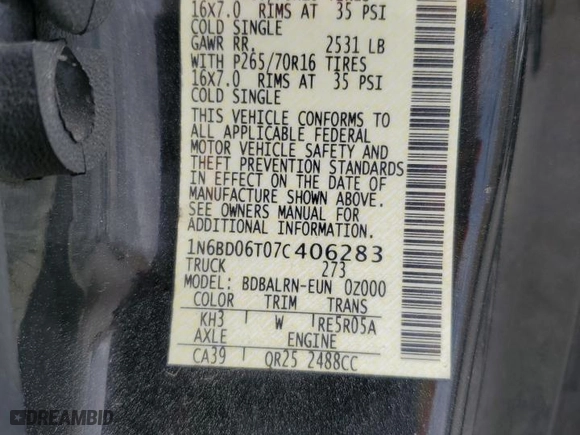 2007 Nissan Frontier XE with VIN 1N6BD06T07C406283, listed as a Copart auction lot 51474535 with 203,192 mi miles and Salvage Title. Bid and sale history available at carsss.com. Image 12.