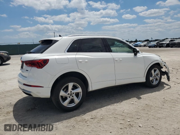 2021 Audi Q3 Premium with VIN WA1AUCF39M1133071, listed as a Copart auction lot 53138115 with 21,639 mi miles and Salvage Title. Bid and sale history available at carsss.com. Image 3.