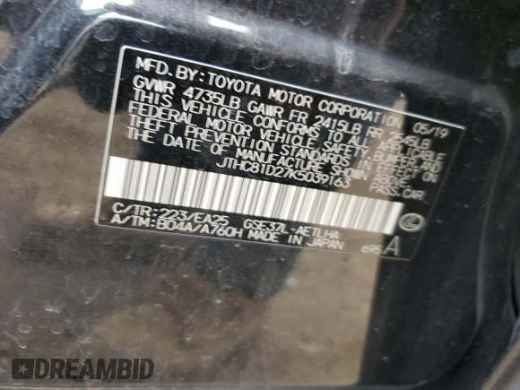 2019 Lexus IS with VIN JTHC81D27K5039163, listed as a Copart auction lot 52436405 with 94,252 mi miles and Salvage Title. Bid and sale history available at carsss.com. Image 12.