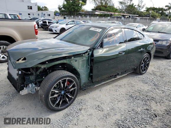 2024 BMW i4 M50 with VIN WBY33AW08RFS09819, listed as a Copart auction lot 47390474 with 593 mi miles and Salvage Title. Bid and sale history available at carsss.com. Image 1.