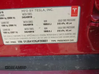 2018 Tesla Model S 75D with VIN 5YJSA1E26JF259651, listed as a IAAI auction lot 41690804 with Not Provided miles and . Bid and sale history available at DreamBid. Image 9.