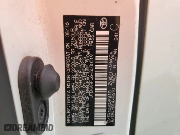 2017 Toyota Prius Two z VIN JTDKARFU6H3030019, wystawiony jako Copart lot #54850235 z przebiegiem 200 292 mil mil oraz Czysty tytuł • Clean title. Historia ofert i sprzedaży dostępna na DreamBid. Obrazek 12.