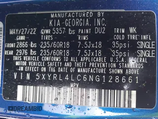 2022 Kia Sorento S with VIN 5XYRL4LC6NG128661, listed as a IAAI auction lot 41645939 with 72,196 mi miles. Bid and sale history available at carsss.com. Image 9.