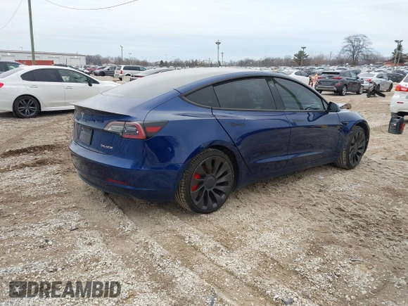 2021 Tesla Model 3 Performance with VIN 5YJ3E1EC6MF996743, listed as a IAAI auction lot 41509631 with 41,599 mi miles and . Bid and sale history available at DreamBid. Image 4.