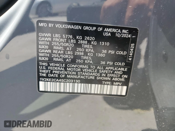 2025 Volkswagen Atlas SE z VIN 1V2KE2CA4SC203130, wystawiony jako Copart lot #54195835 z przebiegiem 20 mil mil oraz Szkoda całkowita • Salvage title. Historia ofert i sprzedaży dostępna na DreamBid. Obrazek 13.
