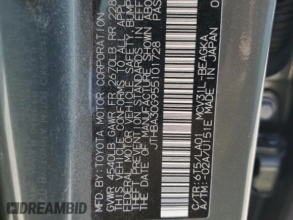 2005 Lexus ES 350 with VIN JTHBA30G955101728, listed as a Copart auction lot 61907345 with 140,427 mi miles and Clean title. Bid and sale history available at DreamBid. Image 12.