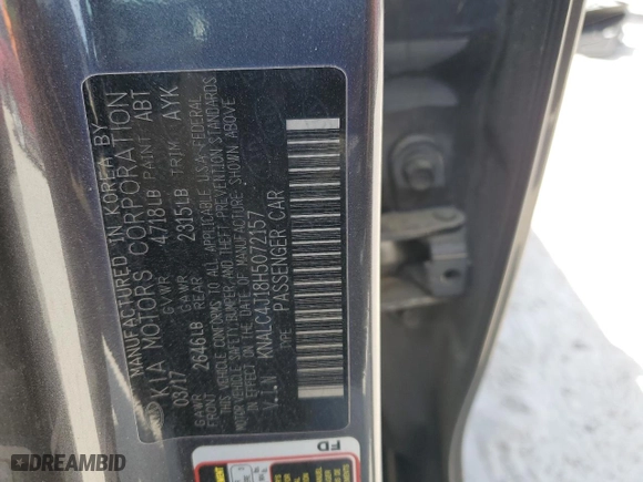 2017 Kia Cadenza Technology with VIN KNALC4J18H5072157, listed as a Copart auction lot 51034155 with 137,166 mi miles and Non Repairable. Bid and sale history available at carsss.com. Image 12.