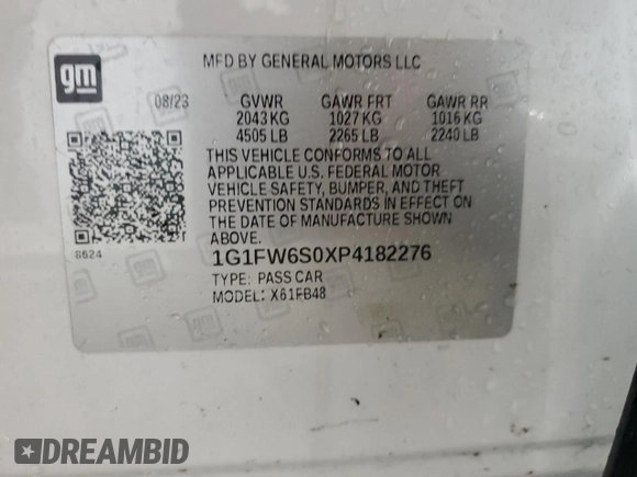 2023 Chevrolet Bolt EV 1LT with VIN 1G1FW6S0XP4182276, listed as a Copart auction lot 82176514 with 7,335 mi miles and Clean title. Bid and sale history available at DreamBid. Image 13.