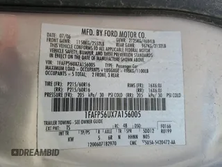 2007 Ford Taurus SEL z VIN 1FAFP56UX7A156005, wystawiony jako Copart lot #54691695 z przebiegiem 152 197 mil mil oraz Szkoda całkowita • Salvage title. Historia ofert i sprzedaży dostępna na DreamBid. Obrazek 12.