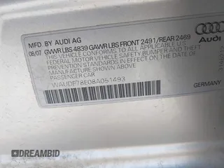 2008 Audi A4 2.0T with VIN WAUDF78E08A051493, listed as a IAAI auction lot 42659995 with 117,269 mi miles and . Bid and sale history available at DreamBid. Image 9.