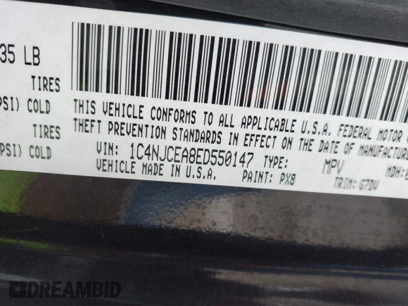 2014 Jeep Compass Latitude with VIN 1C4NJCEA8ED550147, listed as a IAAI auction lot 41405446 with 127,240 mi miles. Bid and sale history available at carsss.com. Image 9.