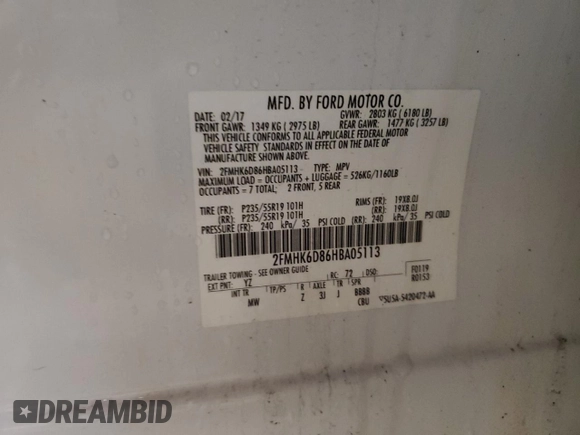 2017 Ford Flex Limited with VIN 2FMHK6D86HBA05113, listed as a Copart auction lot 44061665 with 104,090 mi miles and Clean Title. Bid and sale history available at carsss.com. Image 13.