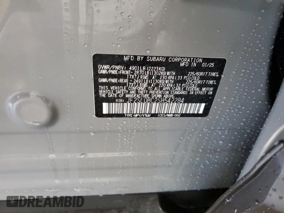 2025 Subaru Forester Premium с VIN JF2SLDBC2SH542284, выставлен на аукционе Copart как лот 56413575 с пробегом 740 миль миль и Списание • Salvage title. История ставок и продаж доступна на DreamBid. Изображение 13.