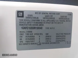 2008 Chevrolet Suburban LTZ with VIN 1GNFC16058R198040, listed as a IAAI auction lot 41421238 with 215,591 mi miles. Bid and sale history available at carsss.com. Image 9.