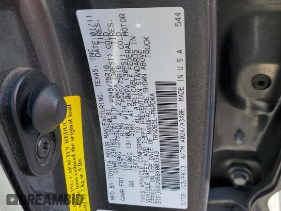 2011 Toyota Tacoma with VIN 5TFJX4GN6BX003343, listed as a Copart auction lot 88873105 with 94,118 mi miles and Clean title. Bid and sale history available at DreamBid. Image 12.