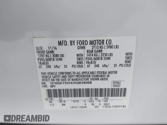 2017 Ford Explorer XLT с VIN 1FM5K7DHXHGB38068, выставлен на аукционе IAAI как лот 42720237 с пробегом 107 155 миль миль и . История ставок и продаж доступна на DreamBid. Изображение 9.