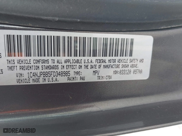 2015 Jeep Patriot Sport with VIN 1C4NJPBB5FD348985, listed as a IAAI auction lot 41035027 with 146,903 mi miles. Bid and sale history available at carsss.com. Image 9.