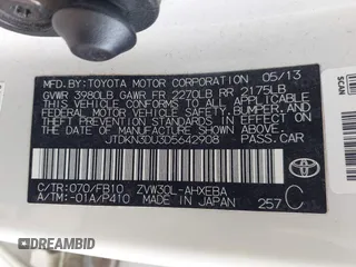 2013 Toyota Prius One with VIN JTDKN3DU3D5642908, listed as a IAAI auction lot 42079977 with 151,986 mi miles and . Bid and sale history available at carsss.com. Image 9.