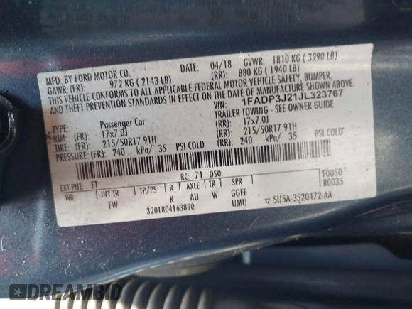 2018 Ford Focus Titanium with VIN 1FADP3J21JL323767, listed as a IAAI auction lot 42375218 with 104,440 mi miles and . Bid and sale history available at DreamBid. Image 9.