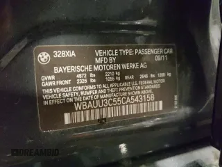 2012 BMW 3 Series 328i xDrive with VIN WBAUU3C55CA543158, listed as a Copart auction lot 57173324 with 92,648 mi miles and Clean Title. Bid and sale history available at DreamBid. Image 12.