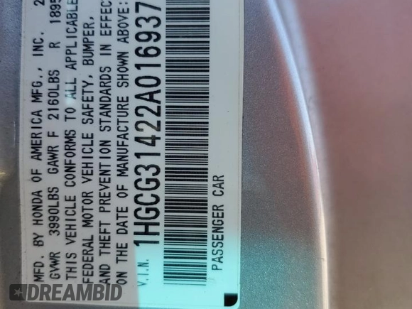 2002 Honda Accord z VIN 1HGCG31422A016937, wystawiony jako Copart lot #46921985 z przebiegiem 193 584 mil mil oraz Szkoda całkowita • Salvage title. Historia ofert i sprzedaży dostępna na DreamBid. Obrazek 13.
